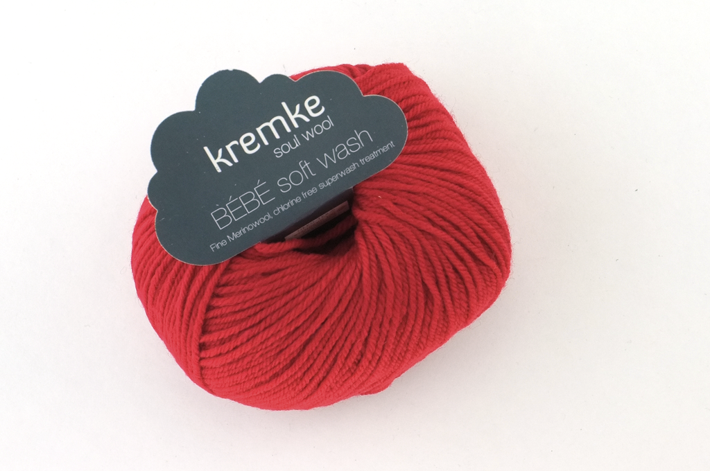 Bébé Soft Wash Baby Yarn, Cherry Red, a bright red, sport weight superwash merino wool - Red Beauty Textiles
