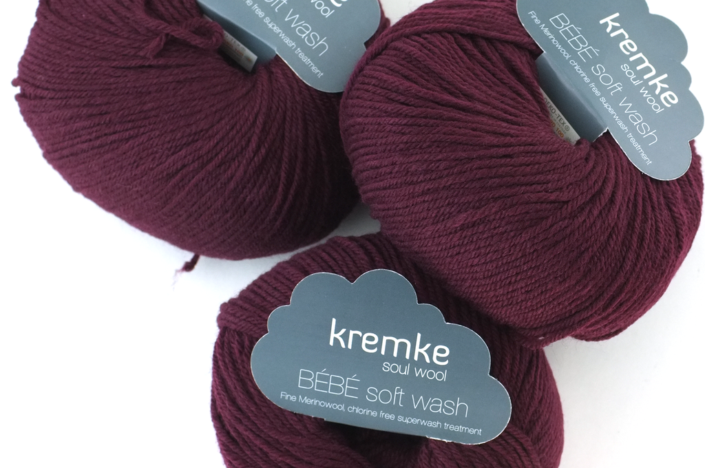 Bébé Soft Wash Baby Yarn, color Bordeaux, wine red, sport weight superwash merino wool - Red Beauty Textiles