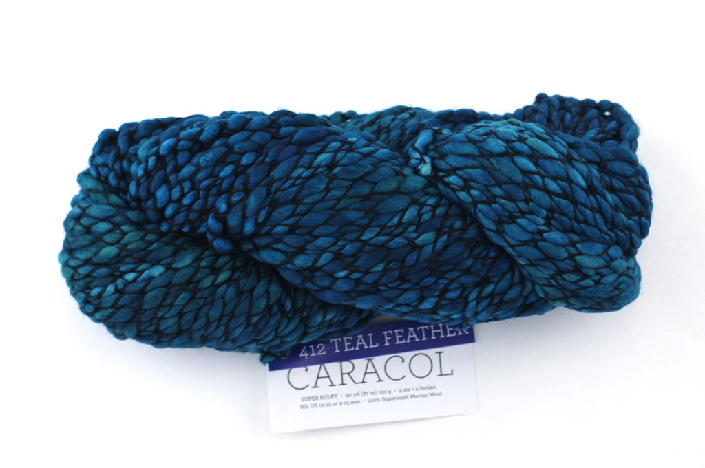 Malabrigo Caracol in color Teal Feather #412, Super Bulky thick and thin superwash merino knitting yarn in tealy shades - Red Beauty Textiles