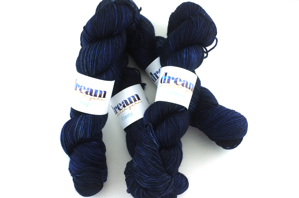 Dream in Color Classy color Indigo 724, worsted weight superwash wool knitting yarn, deep indigo blues