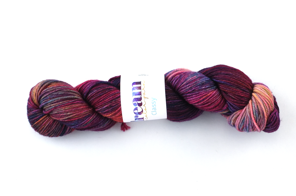 Dream in Color Classy color Cabaret 901, worsted weight superwash wool knitting yarn, magenta, burgundy, rainbow hues