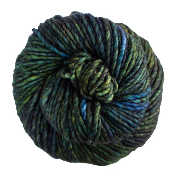Malabrigo Noventa in color Hojas, Merino Wool Super Bulky Knitting Yarn, machine washable, dark greens and blues, #880 - Red Beauty Textiles