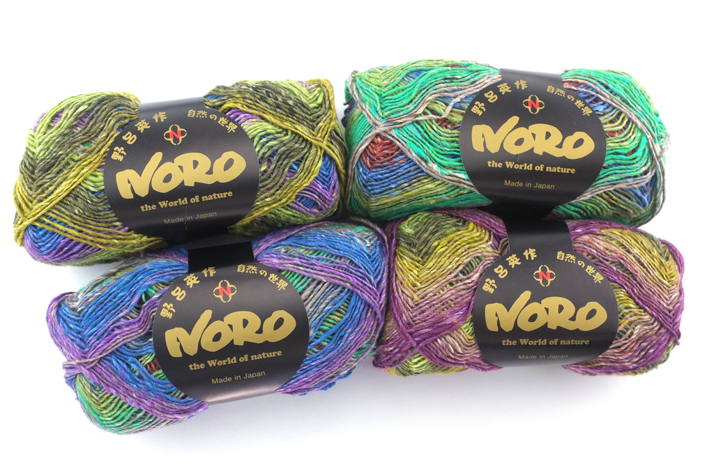 Noro Silk Garden Sock Color S213, wool silk mohair sport weight yarn, blue, olive, magenta - Red Beauty Textiles