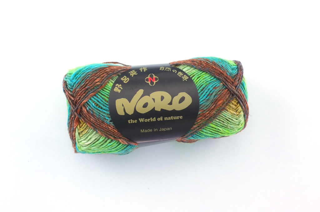 Noro Silk Garden Sock Color S504, wool silk mohair sport weight yarn, bright green, chestnut, black - Red Beauty Textiles