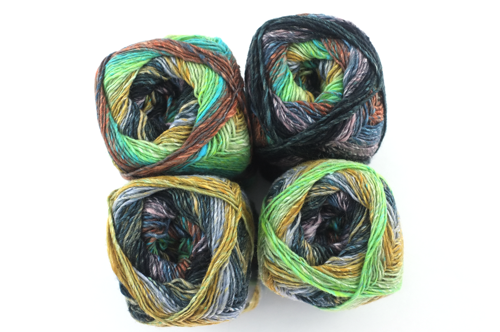 Noro Silk Garden Sock Color S504, wool silk mohair sport weight yarn, bright green, chestnut, black by Red Beauty Textiles