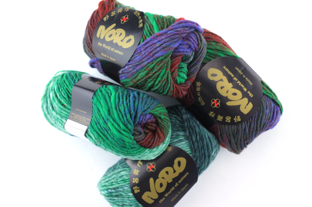 Noro Kureyon Color 377, Worsted Weight 100% Wool Knitting Yarn, deep green, tomato, purple