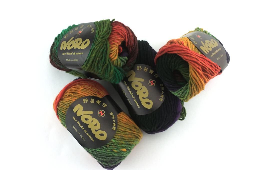 Noro Kureyon Color 88, Worsted Weight 100% Wool Knitting Yarn, green, orange, rust, purple - Red Beauty Textiles