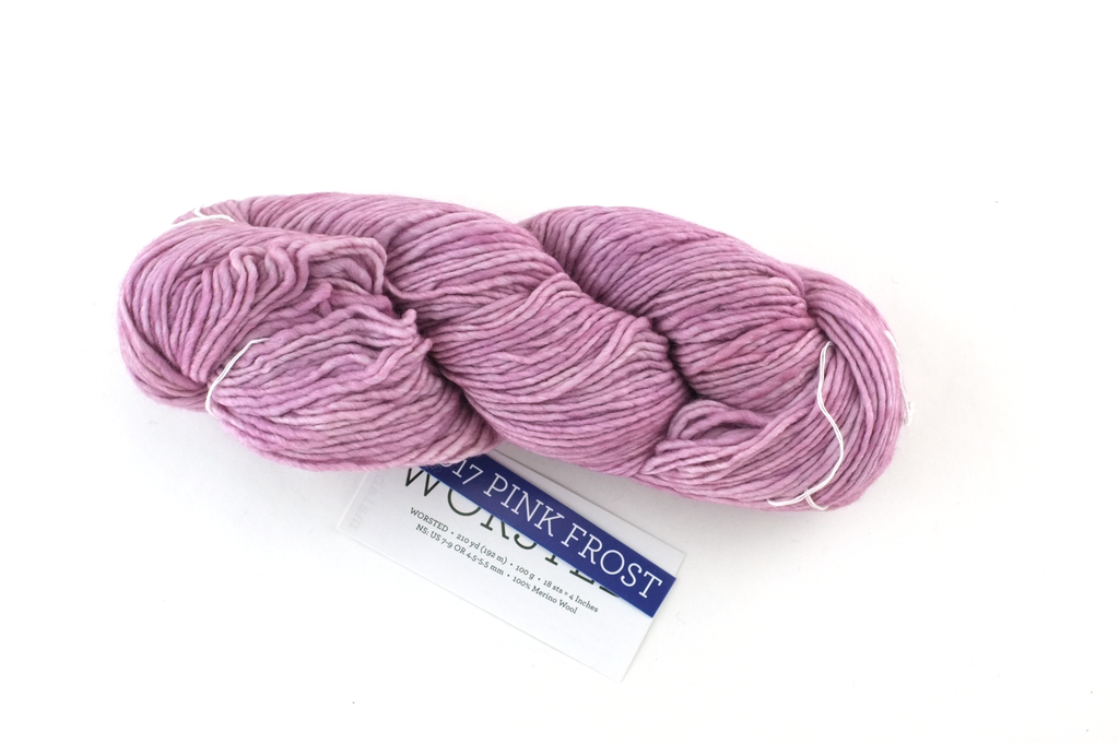 Malabrigo Worsted in color Pink Frost, #017, Merino Wool Aran Weight Knitting Yarn, lilac pink - Red Beauty Textiles