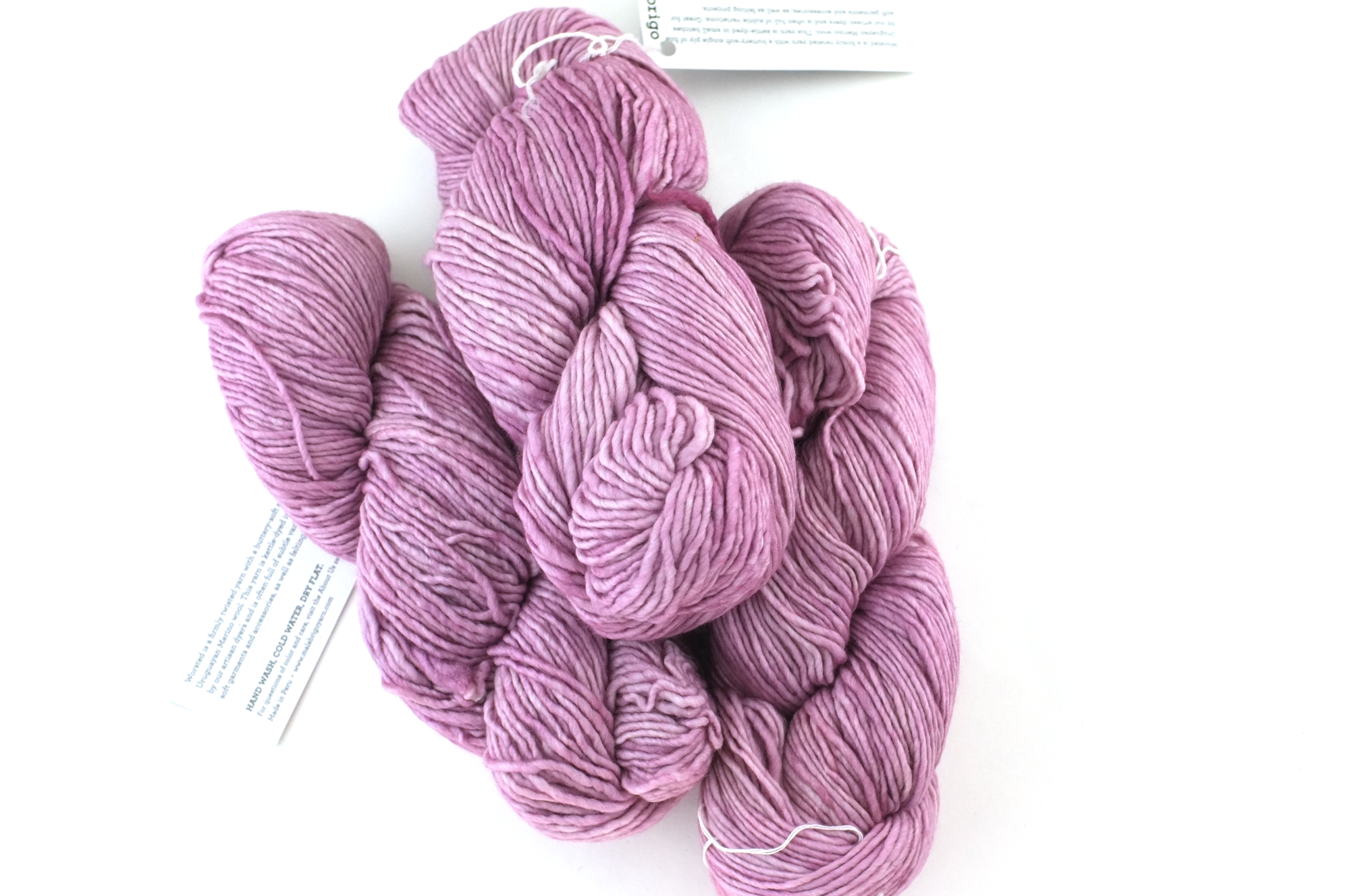 Malabrigo Worsted in color Pink Frost, #017, Merino Wool Aran Weight Knitting Yarn, lilac pink - Red Beauty Textiles