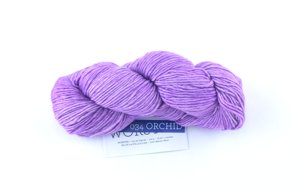 Malabrigo Worsted in color Orchid, #034, Merino Wool Aran Weight Knitting Yarn, light purple - Red Beauty Textiles