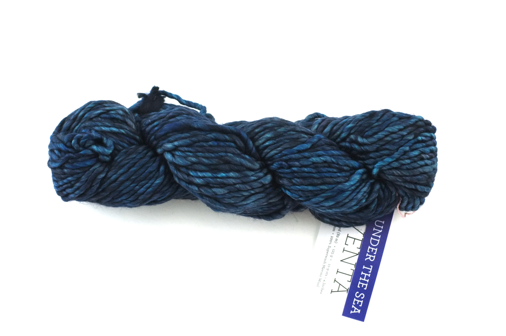 Malabrigo Noventa in color Under the Sea, Merino Wool Super Bulky Knitting Yarn, machine washable, dark blues, #362 - Red Beauty Textiles