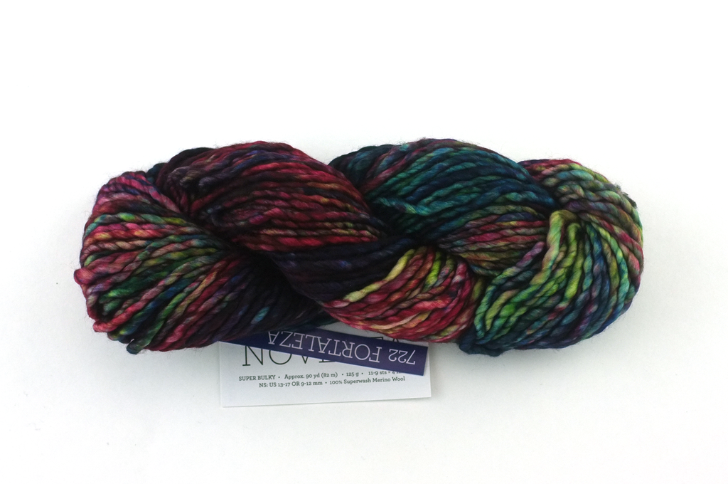 Malabrigo Noventa in color Fortaleza, Merino Wool Super Bulky Knitting Yarn, machine washable, dark rainbow shades, #722 - Red Beauty Textiles