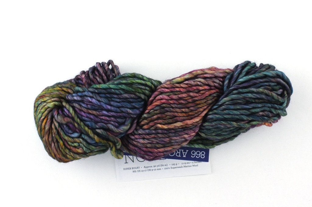 Malabrigo Noventa in color Arco Iris, Merino Wool Super Bulky Knitting Yarn, machine washable, rainbow shades, #866 - Red Beauty Textiles
