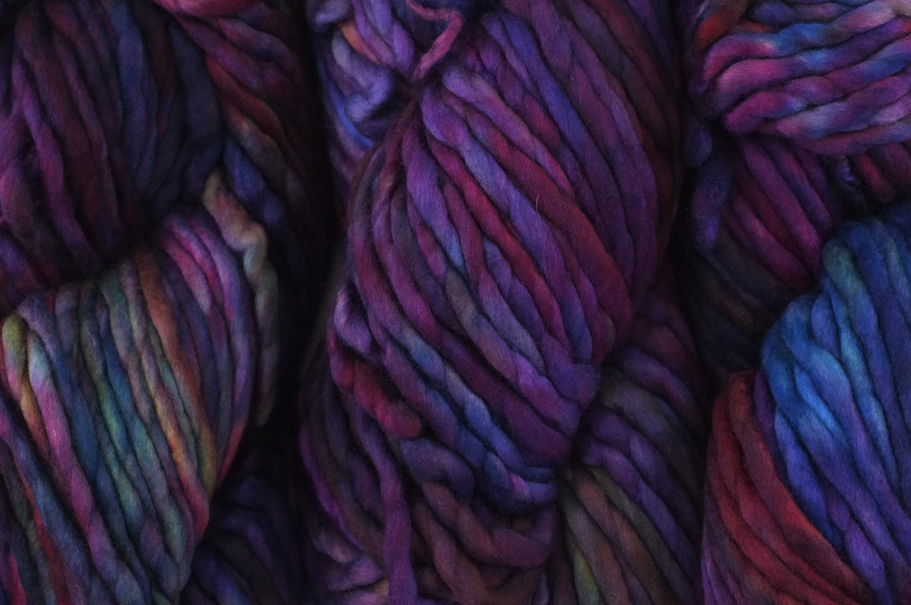 Malabrigo Rasta in color Aniversario, Super Bulky Merino Wool Knitting Yarn, blues, reds, red-violet, purples, #005 - Red Beauty Textiles