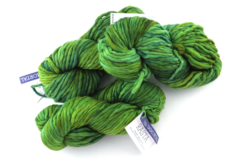 Malabrigo Rasta in color Immortal, Merino Wool Super Bulky Knitting Yarn, bright greens, #250 - Red Beauty Textiles