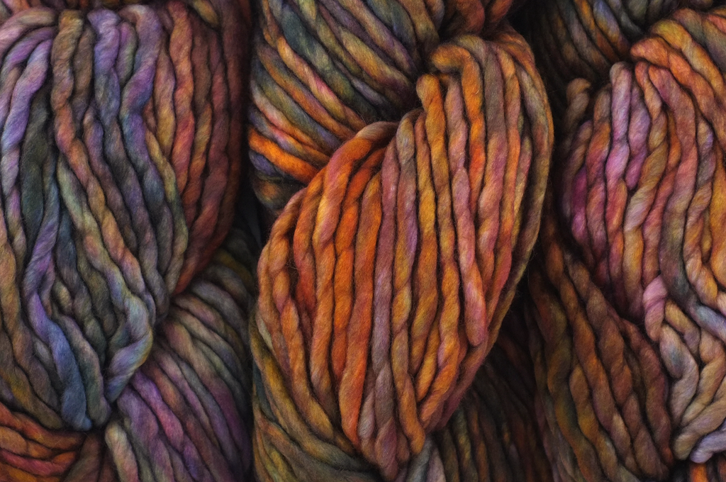 Malabrigo Rasta in color Piedras, Merino Wool Super Bulky Knitting Yarn, purples, rust, vermilion, #862 - Red Beauty Textiles