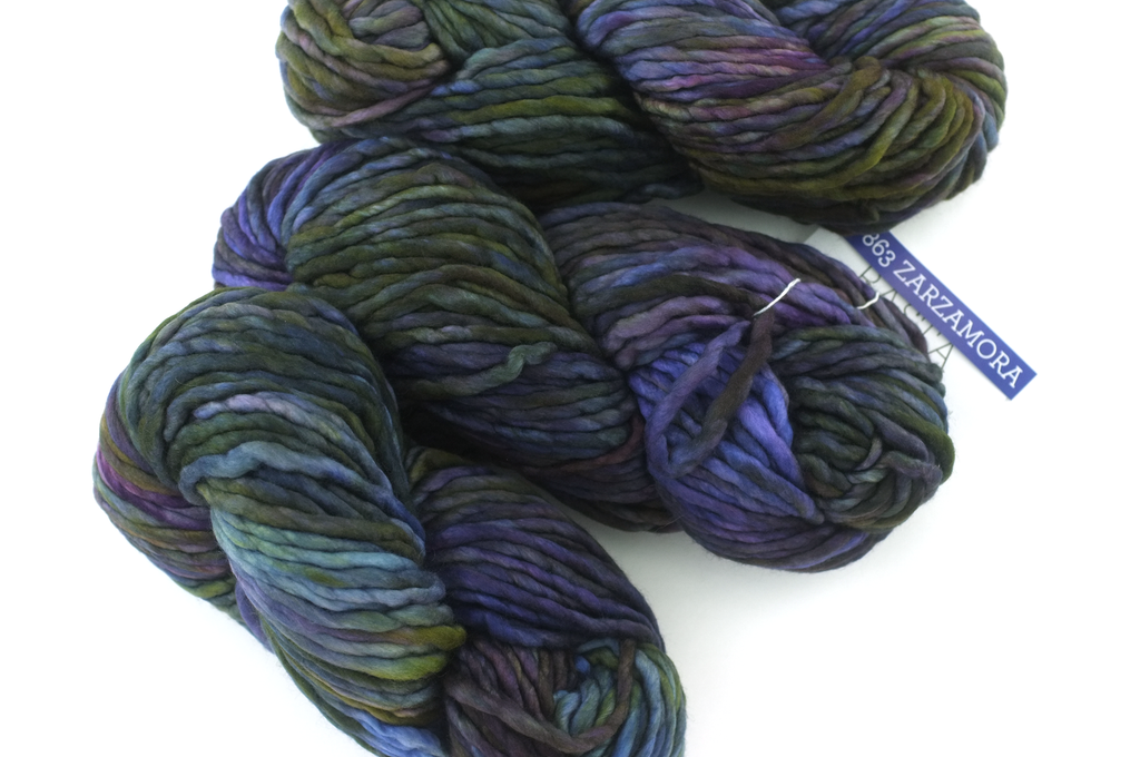 Malabrigo Rasta in color Zarzamora, Super Bulky Merino Wool Knitting Yarn, deep purple, olive, #863 - Red Beauty Textiles
