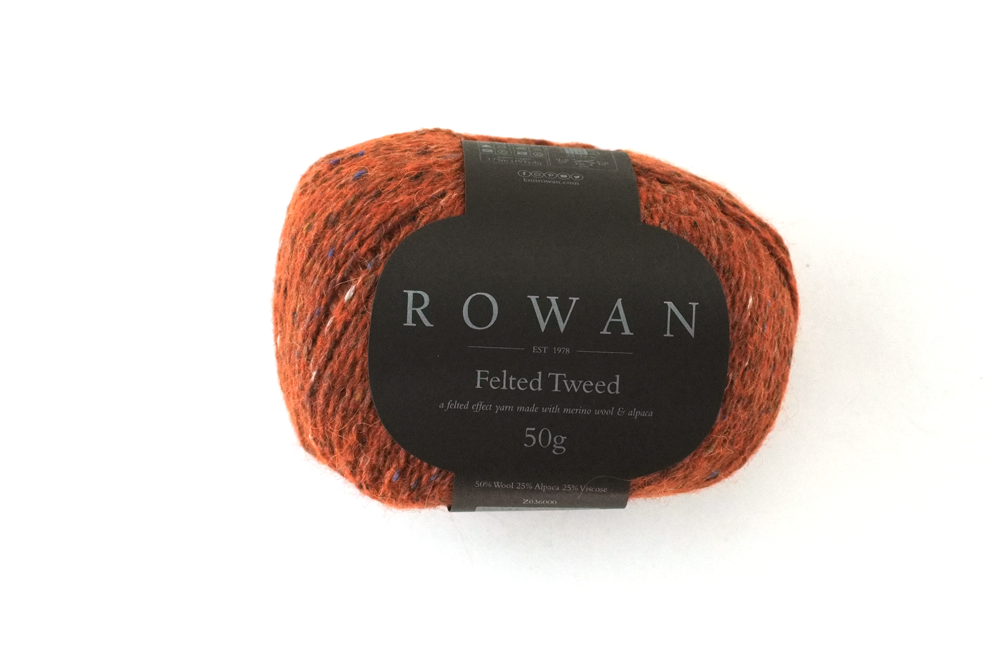 Rowan Felted Tweed Ginger 154, dark tweedy rust, merino, alpaca, viscose knitting yarn by Red Beauty Textiles