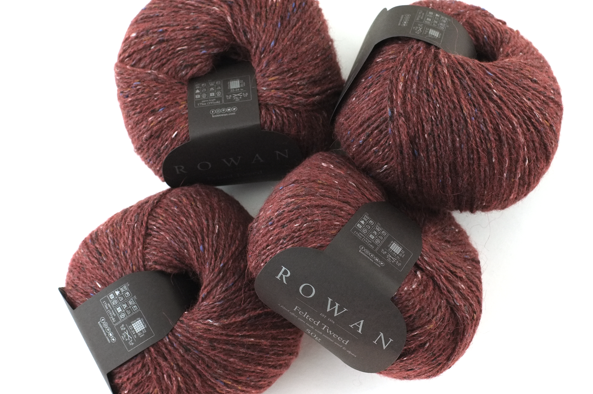 Rowan Felted Tweed Barn Red 196, deep brick red tweed, merino, alpaca, viscose knitting yarn by Red Beauty Textiles