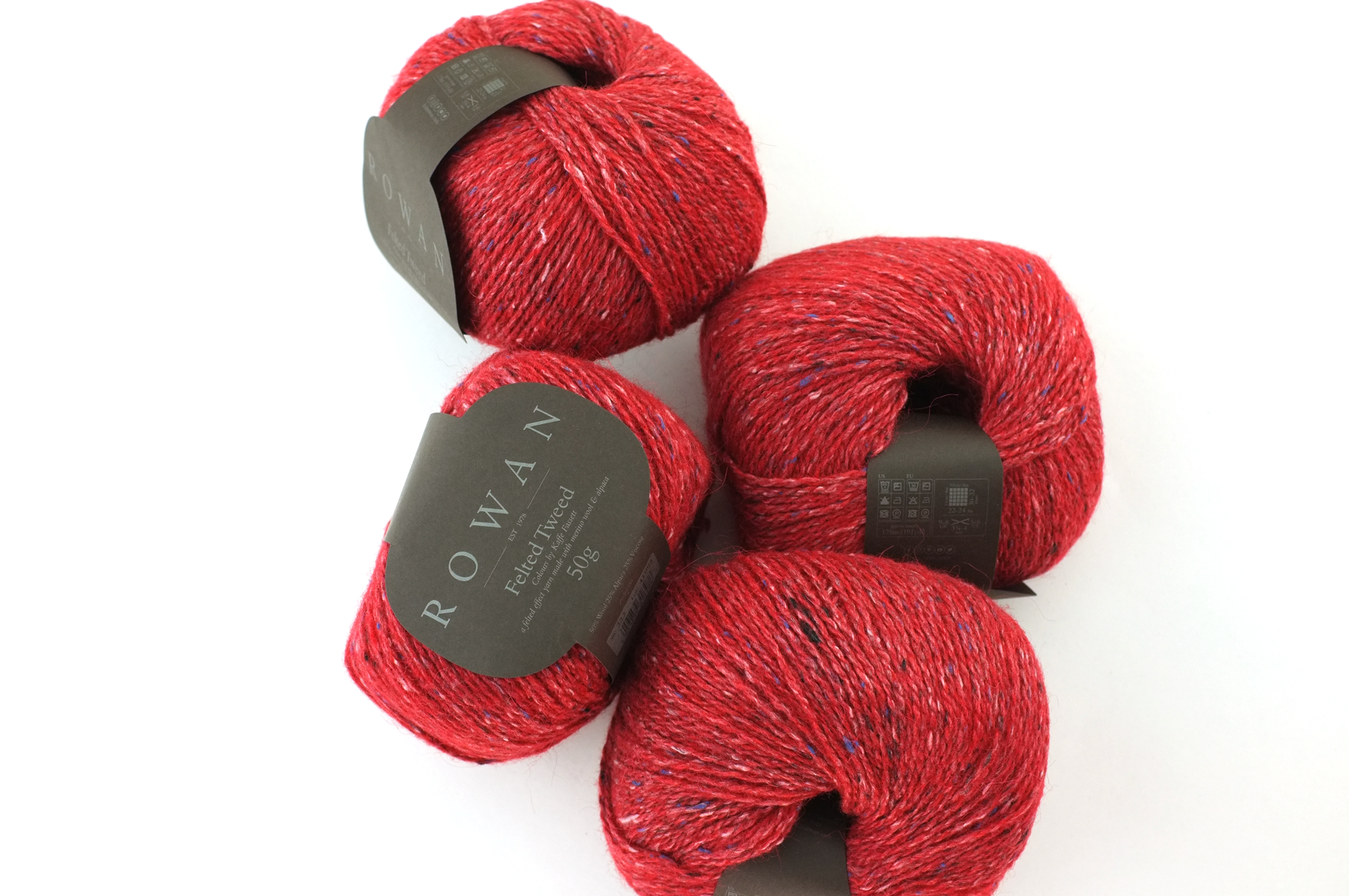 Rowan Felted Tweed Scarlet 222, bright intense red, merino, alpaca, viscose knitting yarn by Red Beauty Textiles