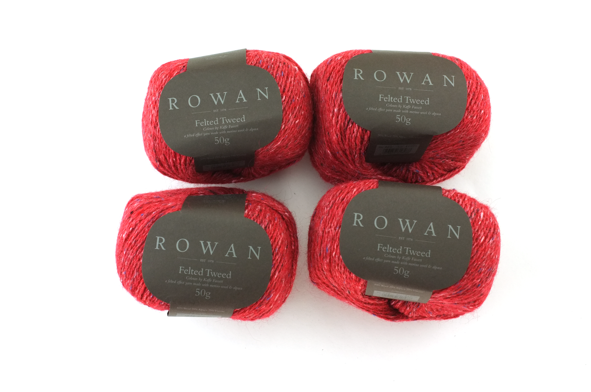 Rowan Felted Tweed Scarlet 222, bright intense red, merino, alpaca, viscose knitting yarn by Red Beauty Textiles