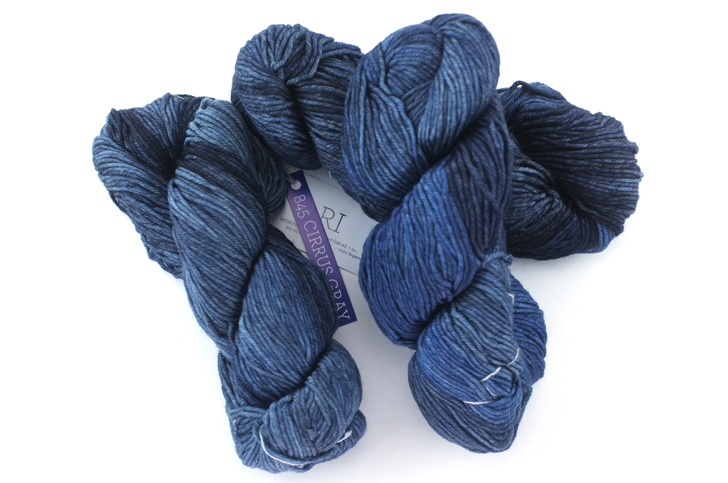 Malabrigo Rios in color Cirrus Gray, Worsted Weight Superwash Merino Wool Knitting Yarn, inky blue-gray, #845 - Red Beauty Textiles