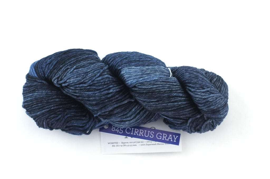 Malabrigo Rios in color Cirrus Gray, Worsted Weight Superwash Merino Wool Knitting Yarn, inky blue-gray, #845 - Red Beauty Textiles