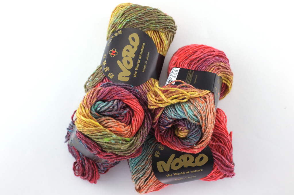 Noro Silk Garden Color 341, Silk Mohair Wool Aran Weight Knitting Yarn, rainbow, orange, sunny yellow, ruby - Red Beauty Textiles