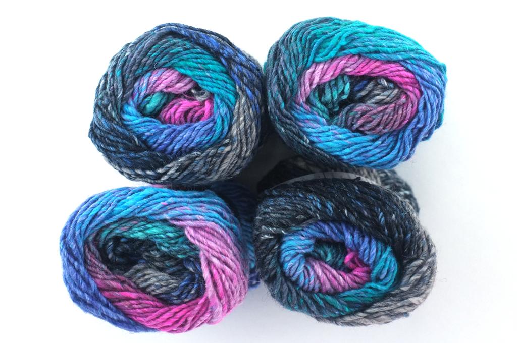 Noro Silk Garden Color 513, Silk Mohair Wool Aran Weight Knitting Yarn, bright pink, bright teal, gray, periwinkle