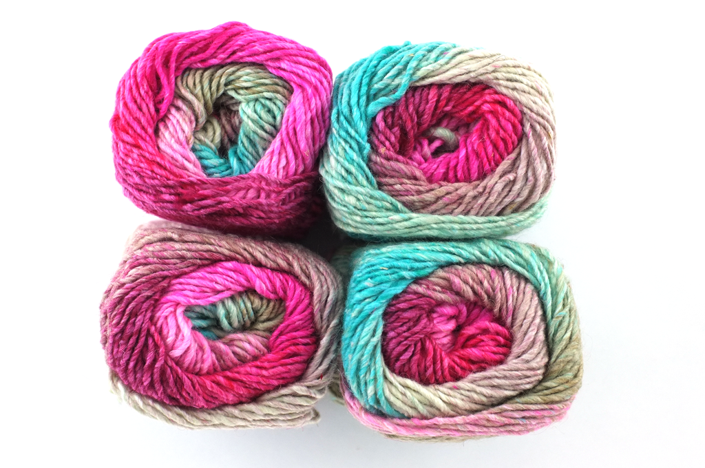 Noro Silk Garden Color 518, Silk Mohair Wool Aran Weight Knitting Yarn, bright pink, turquoise, brown