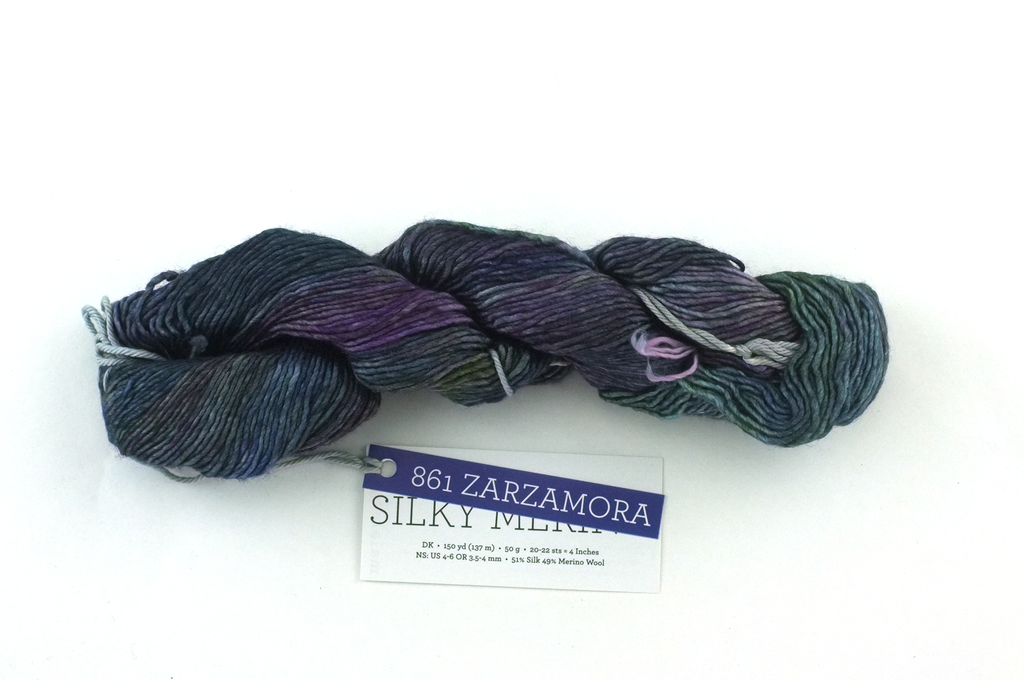 Malabrigo Silky Merino in color Zarzamora, DK Weight Silk and Merino Wool Knitting Yarn, dark purples, washed greens, #863 - Red Beauty Textiles