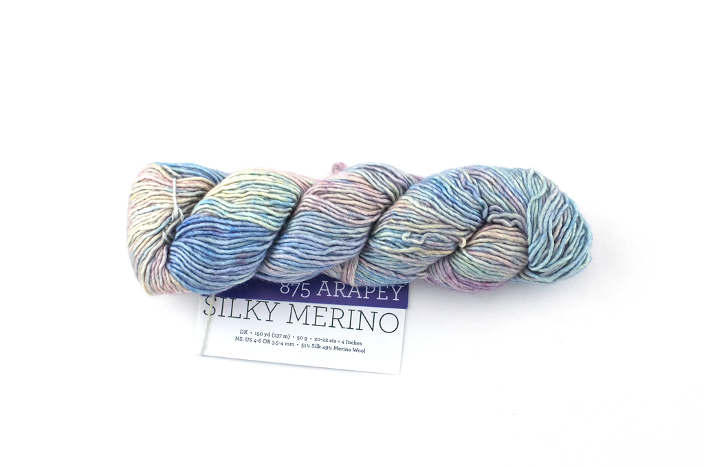 Malabrigo Silky Merino in color Arapey, DK Weight Silk and Merino Wool Knitting Yarn, blues, purples, #875 - Red Beauty Textiles