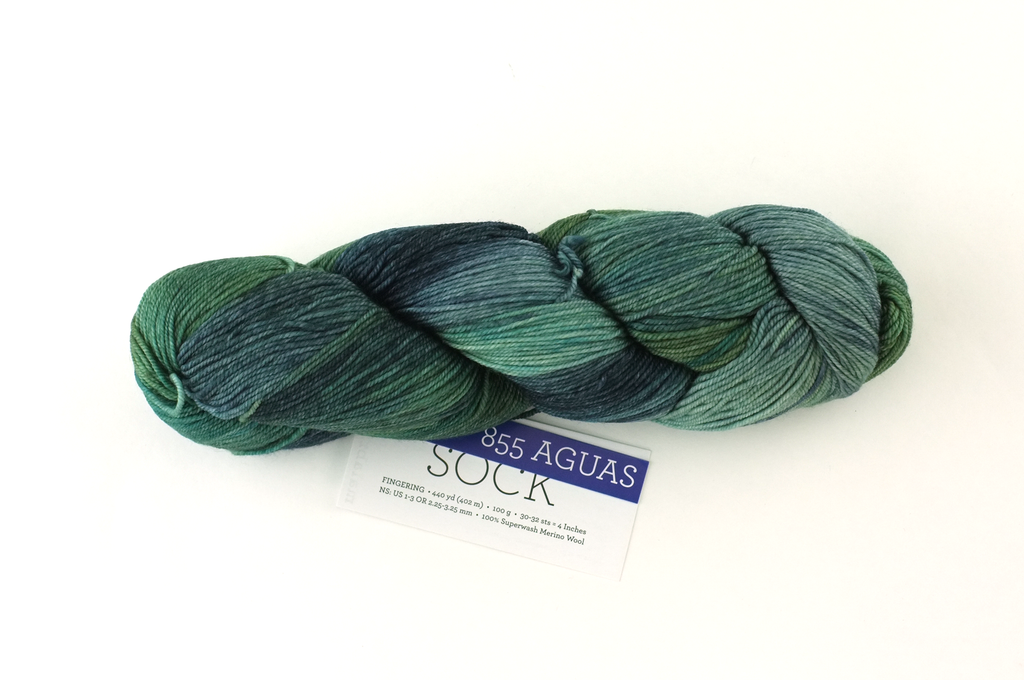 Malabrigo Sock in color Aguas, Fingering Weight Merino Wool Knitting Yarn, blues and greens, #855 - Red Beauty Textiles