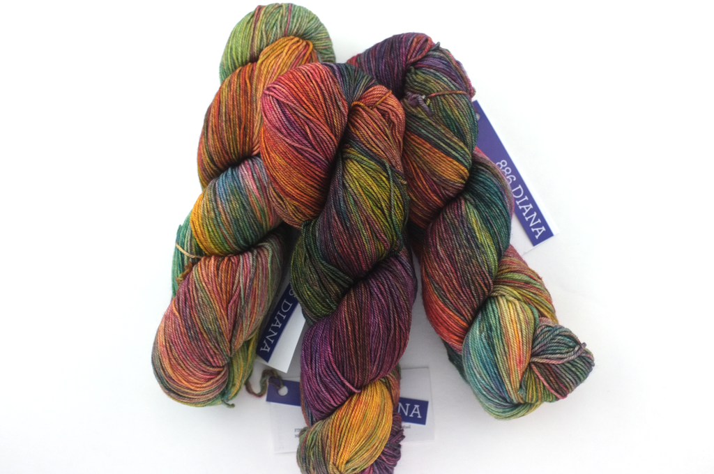 Malabrigo Sock in color Diana, Fingering Weight Merino Wool Knitting Yarn, greens, orange, reds, #886 - Red Beauty Textiles