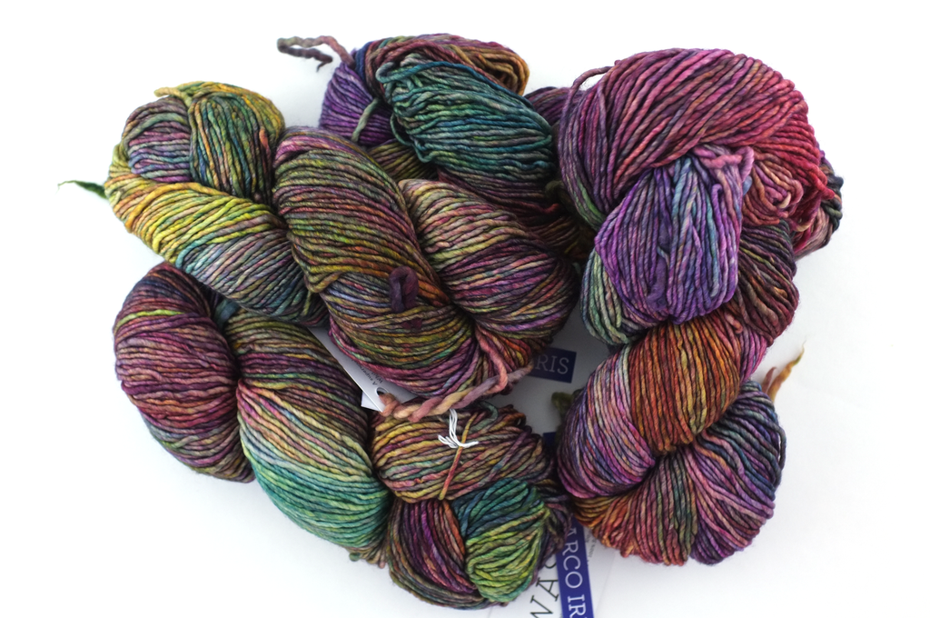 Malabrigo Washted in color Arco Iris, Aran Weight Merino Superwash Wool Knitting Yarn, greens, purple, rose, #866 - Red Beauty Textiles